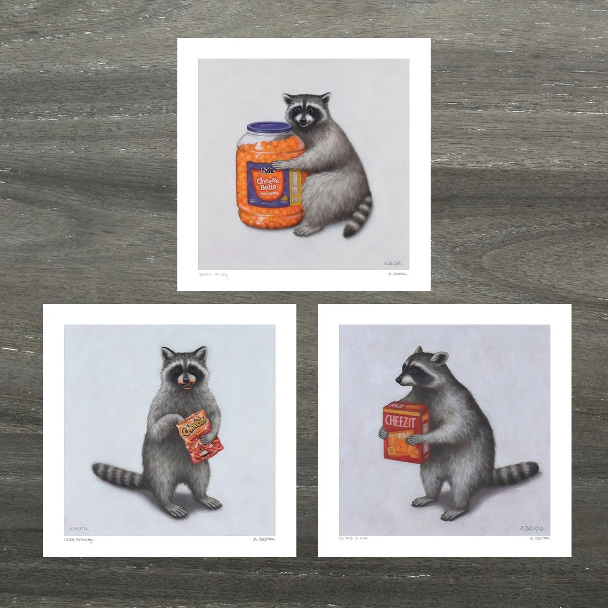Raccoon eating cheetos art print — Sarah Becktel